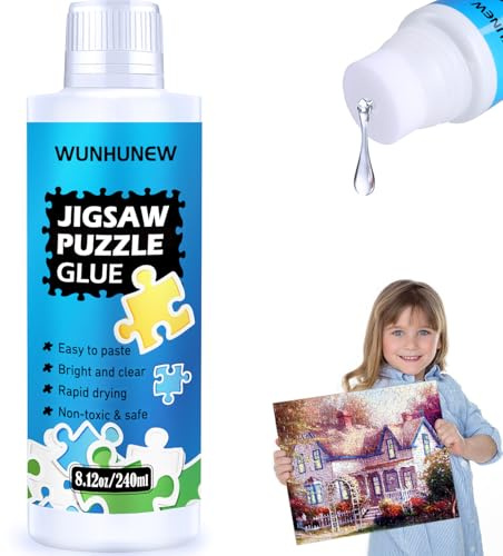 240mL Jigsaw Puzzle Glue Clear with Sponge Head Applicator, Puzzle Saver Frame for 3000/4000/5000 Pieces Puzzle of Paper & Wood, Water-Soluble Special Art Craft Puzzle Guard Glue, Quick Dry