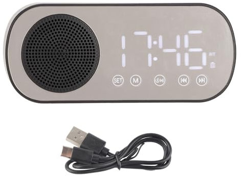 Zunate Réveil Numérique avec Haut-Parleur, Bluetooth 5.0 sans Fil HiFi Radio-réveil FM Miroir Portable Double Réveil, pour Gros Dormeur Voyage à Domicile