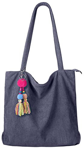 FITDON cord Tasche Damen Umhängetasche mit Reißverschluss, Groß Shopper Tasche Schultertaschen Tote Bag Handtasche