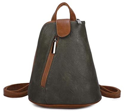 ITALYSHOP24 OBC Damen Rucksack Schultertasche Umhängetasche Backpack Handtasche Crossover Crossbody Henkeltasche Reise Stadtrucksack Olivgrün