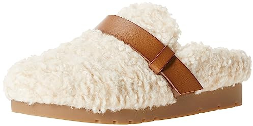 Amazon Essentials Mules en Peau de Mouton et Mousse à Mémoire de Forme, ne Couvrent Pas l’arrière de la Cheville Femme, Ivoire Havane Shearling, 43 EU