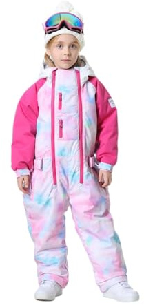 BUMDEEP Kids Girls Boys One Pieces Snowsuits Ski Suits Jumpsuits Snowboard Outdoor Winter Waterproof Jackets(Pink,150cm)