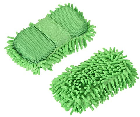 M METERXITY 2 Pack Chenille Sponge Mitten - Universal Glove Wash/Wipe Glass, Window, Screen, Apply to Household Daily Cleaning (9.06 x 5.12 x 2.36 Inches, Green)