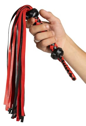 BONDAGERIE® Frusta Frustino nero e rosso, con disegni rombì sul manico, gatto 9 code flògger