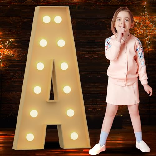 Tongjoy 4FT Marquee Light Up Letters, Large Marquee Letters, DIY Giant Letters for Baby Shower, Birthday Party Backdrop Decor Wedding Engagement Party, Pre-Cut Foam Board Letter A