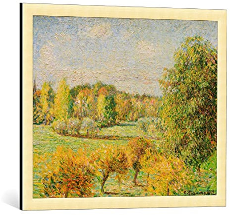 kunst für alle Bild mit Bilder-Rahmen: Camille Pissarro Herbsteffekt der Walnussbaum Eragny - dekorativer Kunstdruck, hochwertig gerahmt, 75x60 cm, Gold gebürstet