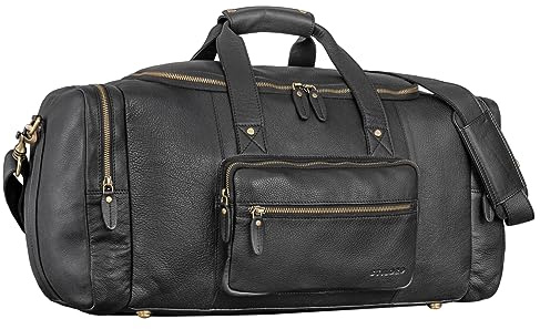 STILORD Journey Bolsa de Viaje Piel Bolsa Grande Bolsa Fin de Semana Bolsa de Equipaje de Mano Bolsa Deporte Mujer Hombre Vintage Color:Negro