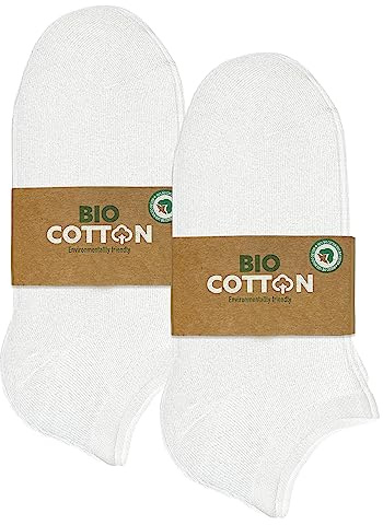 mehrstrumpf 8/12 pares niños 100% cultivo orgánico zapatillas calcetines niños y niñas sin costura (modelo: Biolivia), 8 Pares (Blanco), 31-34