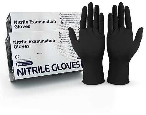 Hygiene100 Einweghandschuhe Schwarz, Nitrilhandschuhe L, Einmalhandschuhe mit 200 Stück/Box, puderfreie Einweghandschuhe, latexfreie Gummihandschuhe, Größe - XL