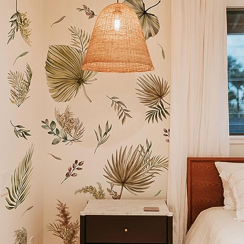 Runtoo Wandtattoo Boho Palme Blätter Wandsticker Tropische Blätter Pflanzen Wandaufkleber Wohnzimmer Schlafzimmer Kinderzimmer Babyzimmer Wanddeko