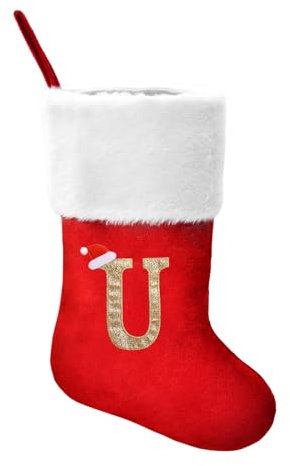 50,8 cm personalisierte Weihnachtsstrümpfe mit Buchstaben, großer roter Samt mit weicher Plüschmanschette und gesticktem goldfarbenem Buchstaben-Monogramm, Weihnachtsstrümpfe für Urlaub, saisonale