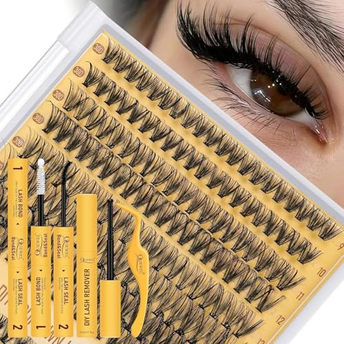 QUEWEL Clusters Lashes Kit 320 Pcs Individual-Lashes with Lash Bond &Seal | Natural Look Eyelash Cluster with Applicator with Glue Remover for Women for Daily Makeup(QD-30D+40D-kit)
