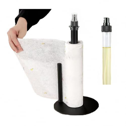 AXTMR Countertop Paper Towel Holder With Spray, Kitchen Vertical Paper Roll Holder With Non-Slip Base,Black,17 * 34.5cm