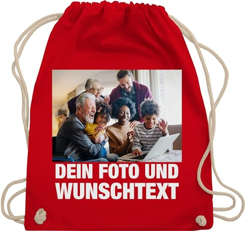 Turnbeutel Rucksack - Geschenk mit Bild I eigenem Foto I Name I eigener Text I Wunschtext - Unisize - Rot - kinder kita wechselkleidung beutel selbst drucken diy stoffbeutel