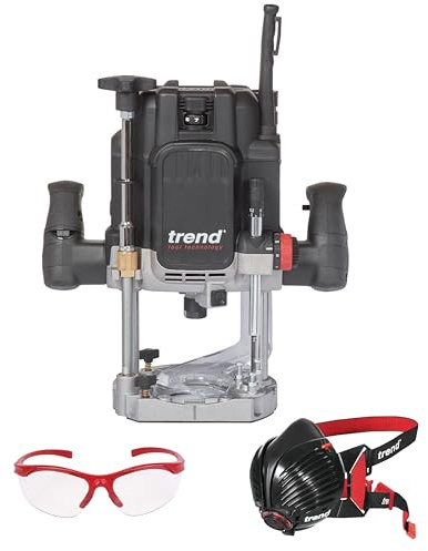 Trend T14 Set di Sicurezza e Fresatrice da Officina, T14EK/EU Fresatrice a Immersione a Velocità Variabile (2300W, 12mm, 230V), Maschera Antipolvere e Occhiali di Sicurezza, T14/SAFE/SET/E