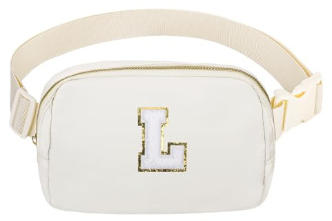 VOROLO Bauchtasche für Damen und Herren, Crossbody-Tasche, Gürteltasche mit verstellbarem Riemen, Weißer Buchstabe L, Strap Length: 114 Centimeters, 1 Packung Anfangsbuchstabe, weiß