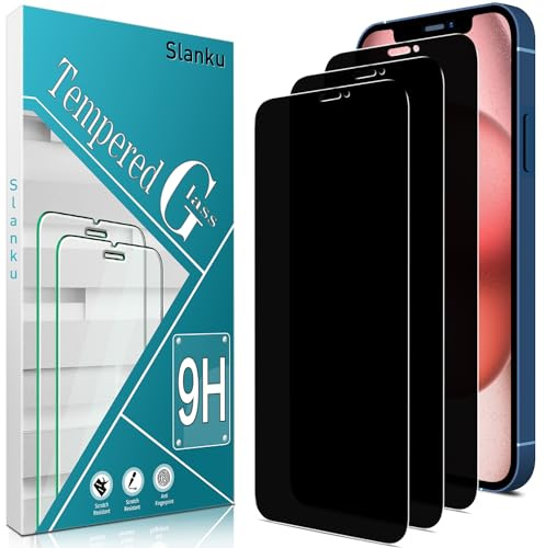 Slanku 3 Pack for iPhone 12 Pro Max Privacy Screen Protector, 6.7-Inch, Full Coverage, 9H Tempered Glass Film, Anti Spy, Anti Scratch, NO Bubbles, Easy To Install