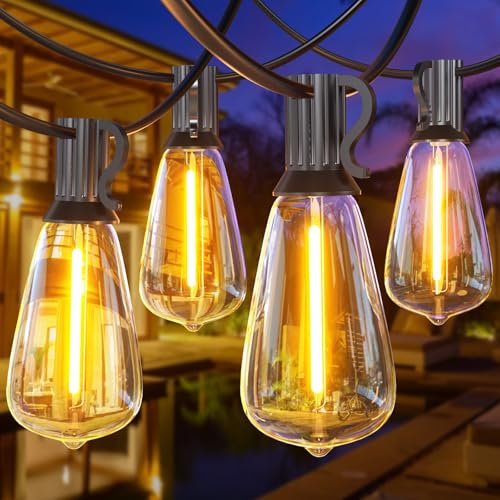 SUWIN Outdoor String Lights, 100FT ST38 LED Festoon Lights Outdoor, IP45 Waterproof Globe Garden String Lighting with 37+2 Bulbs, 2500K Outside Patio Lights for Décor Cafe Party