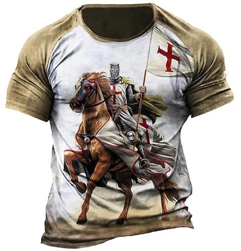 oneforus Vintage Templar Graphic Imprimé en 3D T-Shirt d'été à col Rond pour Hommes Manches Courtes décontractées Oversized Mode Tee Tops Vêtements pour Hommes