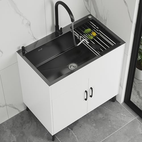 Spülenunterschrank, Küchenspüle Mit Unterschrank, Spülenschrank Mit Spüle Und Armatur, Spülschrank Mit Spülbecken, Waschbecken Komplettspüle Ausgussbecken Küchenunterschrank(Wit,50cm)