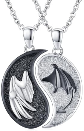 OHAYOO Yin Yang, ciondolo in argento 925, collana dell'amicizia per 2 luna, ciondolo a forma di sole, Ying Yang, regalo per donne, fidanzate e uomini, 22 mm, Argento sterling
