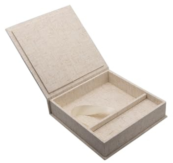 Hochzeit Foto Box mit USB Fach – Erinnerungsbox für Fotos 13x18 cm, Premium Leinen Aufbewahrungsbox, Geschenkbox für Hochzeit, Geburtstag, Familienfeiern & besondere Momente (Natur, 21x21 cm)