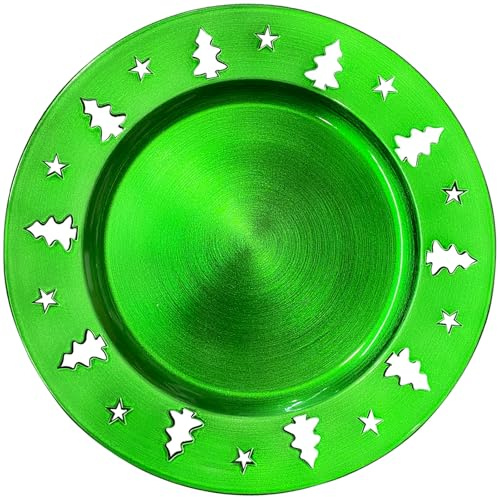 Kazozobi Lot de 6 assiettes de présentation de Noël – Décorations de Noël ajourées pour assiettes – Centre de table élégant – Vert – 33 cm