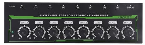 VBESTLIFE Metall-Kopfhörerverstärker, 8-Kanal-Stereo-Audio-Verstärker mit RGB-Licht, Tragbar, für Sound Mixer (EU-Stecker 100–240 V)