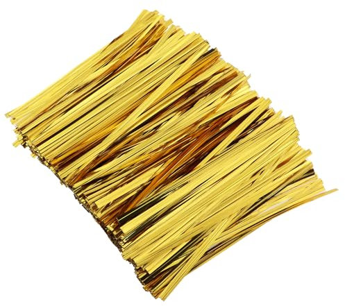 KKUANG 1 confezione di circa 500 fascette metalliche dorate per giocattoli, imballaggi agricoli, 0,4 x 12 cm, per cavi, sacchetti di pane, sacchetti regalo, sacchetti di imballaggio, fascette