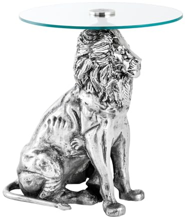 Beistelltisch WILDLIFE LION 45cm - silber transparent - Metall | Handgefertigt, detailgetreue Löwen-Figur, hochwertig, angenehme Haptik, 5 kg Belastbarkeit, Aluminiumgestell