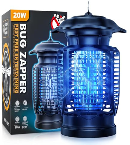 YEEFON Lámpara Antimosquitos Eléctrico, 20 W Lámpara Mata Insectos con Cepillo Limpio, UV Exterminador de Moscas, Silencioso, Impermeable IPX4, Efectivo de 80 m² para Interior y Exterior