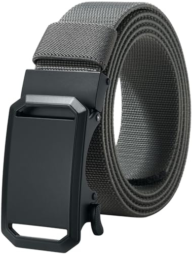 LionVII Cintura elastica a cricchetto con fibbia automatica, regolabile ed estensibile, cintura da lavoro da uomo, 130 cm, grigio, L