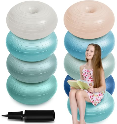 Lewtemi 8 asientos flexibles para aula, sillas de bola de yoga primaria, silla de ejercicio de dona, asiento oscilante para niños, pelota de yoga inflable con inflador para sillas de escritorio de