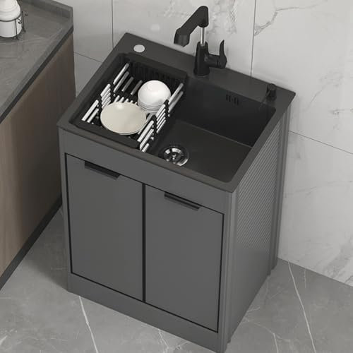 Lavabo Di Utilità Mobile Lavello Acciaio Inox Lavandino Commerciale Con Rubinetto Lavello Da Esterno Con Mobiletto Lavello A Vasca Singola Per Ristoranti Bagni Garage Cucina Lavanderia Giardino(60x45x