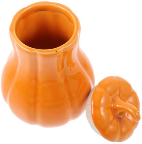 Amosfun Pot En Céramique En Forme De Citrouille Avec Couvercle Hermétique Pot De Stockage Pour Thé Bonbons Et Épices Mini Boîte De Rangement Créative Pour Cuisine Et Décoration