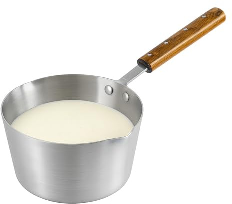 Aluminium Milk pan 20cm with Pouring Lips & Wood Handle Pan Saucepan Cooking Sticky Sauces, Warming Milk Tea Pot (20cm)