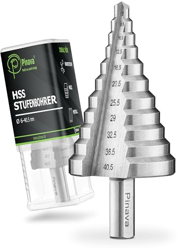 Pinava® HSS Stufenbohrer Ø6-40.5mm [Für metrische Kabelverschraubungen] - Scharfer Kegelbohrer für Metall, Holz & Kunststoff - Schälbohrer, Konusbohrer, Blech Bohrer, sauberer & präziser Lochbohrer