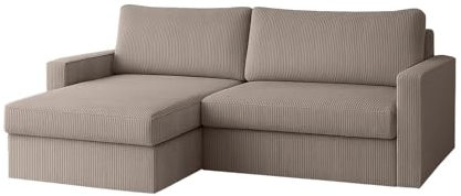 Hörnsoffa FARO MINI med sovfunktion och lagringsutrymme – kompakt soffa 224 cm – manchestertyg POSO – för små rum – modern design (beige, vänster)