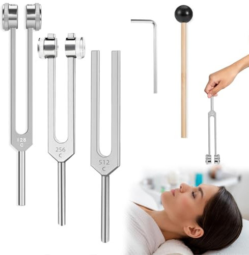Plenature Frequenz 128 Hz -Heilungsinstrument, Stimmgabel Therapie - Professionelles Set mit Silikonhammer & Zubehör für Klangtherapie, Medizinische Stimmgabeln für Klangtherapie