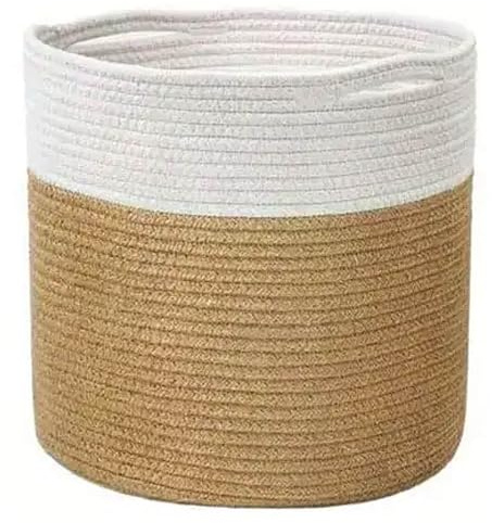 Handgefertigter Seilkorb mit Griffen geflochtener Blumentopf Stabil Aufbewahrungstasche Wäschekorb (30cm)