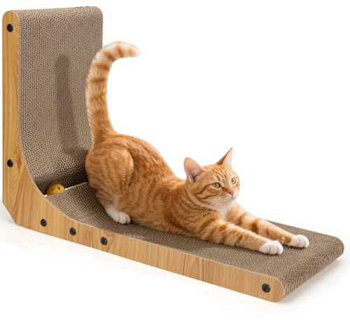 Nobleza Kratzbrett für Katzen, Kratzbaum in L-Form mit integriertem Ballspielzeug, Kratzmöbel für Wände & Ecken, Schützt Möbel vor Kratzschäden