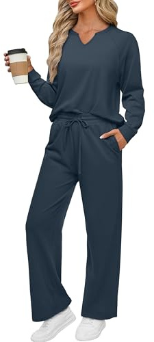 REORIA Damen Jogginganzug Zweiteiler Trainingsanzug Marineblau S