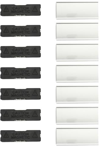 Juego de 7 Placas Identificativas Magnéticas para Ropa, Placas de Nombre en Aluminio con Doble Imán, Diseño Profesional y Ranura para Papel 72 x 32 mm