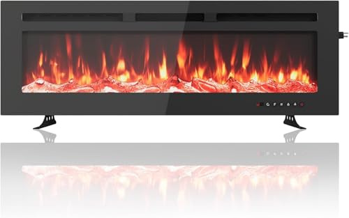 Garvee Cheminée Electrique, Effet Flamme 3D Réaliste, Cheminée Murale 1800W avec Chauffage, Télécommande, Minuterie, LED 12 Couleurs (50 in)