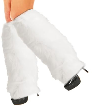 UQTUKO Stulpen für Damen, Plüsch Beinwärmer Winter Leg Warmers Furry Beinstulpen 80 90 Jahre Outfit Fell Stulpen Beinstulpen für Weihnachtstag Karneval Mottoparty, Weiß
