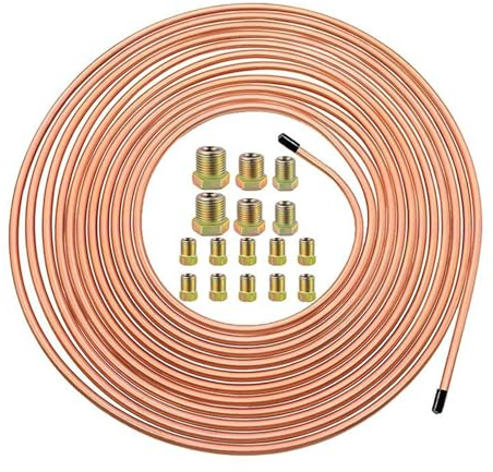 Hlagmix Tubo Freno Rame | 25 Piedi Lega Rivestita 5mm Linea Freni Auto - Tubo Flessibile Antiruggine per Riparazione Auto per Frenante Idraulico per Industria e Casa