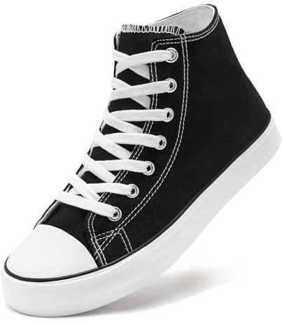 Women High Top Lace Up Casual Canvas Sneakers, Comfortable Lightweight Classic Fashion Tennis Shoes, Zapatillas Casual De Lona De Moda para Hombre Y Mujer Black