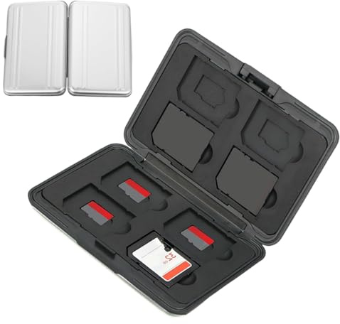 16 Piezas Estuche para Tarjetas de Memorias, Resistente al Agua, Antigolpes, 8 x Tarjetas Micro SD SDHC SDXC + 8 x Tarjetas SD SDHC SDXC (Plata)