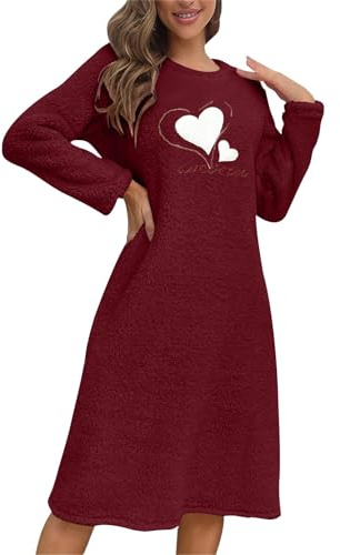 Camisones Largos de Forro Polar Grueso para Mujer,Bata de Baño de Felpa Suave para Mujer Casual Cuello Redondo Bata de Franela de Forro Polar Batas Cálida de Manga Larga Suave Cómodo Ropa de Descanso