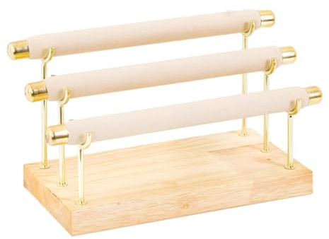 Beavorty Organizador de Anillos que Protege de Rayaduras de 3 Niveles Anillos de Madera Beige Tela de Felpa Soporte Fácil de Montar para Joyas Adecuado para Exhibir